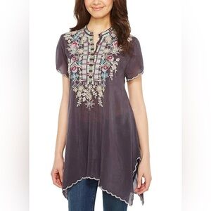 Johnny Was Charcoal Tunic with Floral Embroidery
